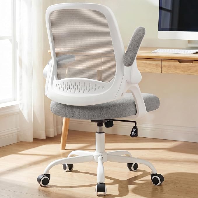 NEO CHAIR Office Computer Chair Ergonomic Mesh Back Flip-Up Arms, Grey | Lumbar Support, Smooth-Rolling Casters, Height Adjustable Seat, Comfortable Seating for Office, Study and Computer Work