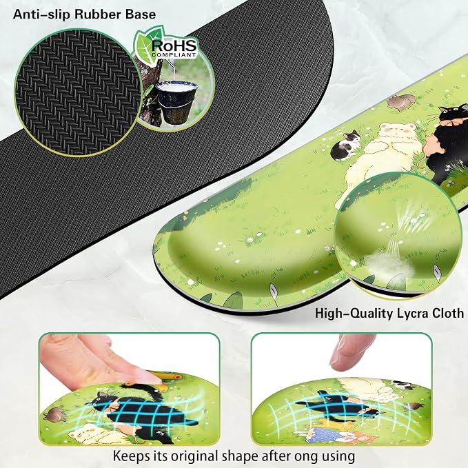 Canjoy Desk Mat with Wrist Rest, Anime Desk Pad for Keyboard and Mouse 4-in-1 Cute Cat Mouse Pad + Keyboard Wrist Rest+ Coaster(35.4×15.7 in) Extended Desk Pad Memory Foam Non-Slip Desk Mat