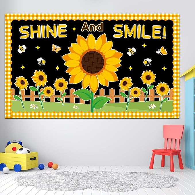 Sunflower Bulletin Board Set Sunshine Sunflower Classroom Bulletin Board Decorations Summer Butterfly Bee Cutouts Classroom Decorations for Back to School Office Home Chalkboard Decor Wall Door