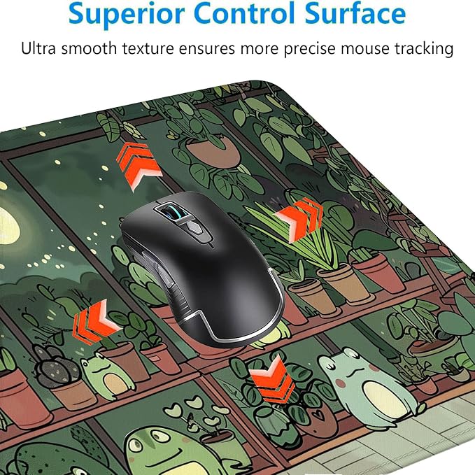 Cute Frog Desk Mat Gaming Mouse Pad Cartoon Kawaii Green Potted Mousepad XL Large Gaming Mouse Pad Laptop Keyboard Mat Desk Pad Office Home Decor for Women Girl 31.5"x11.8"