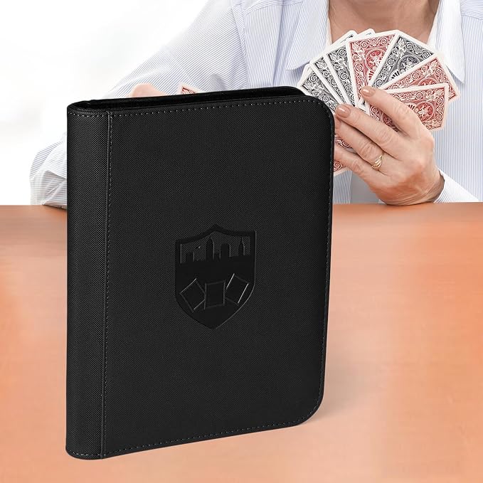 4 Pocket Ringless Side Loading Trading Card Binder, 160 Cards PU Fixed Page Zipper Card Album for TCG Sports Game Cards, Not Fit Top Loaders (Black)