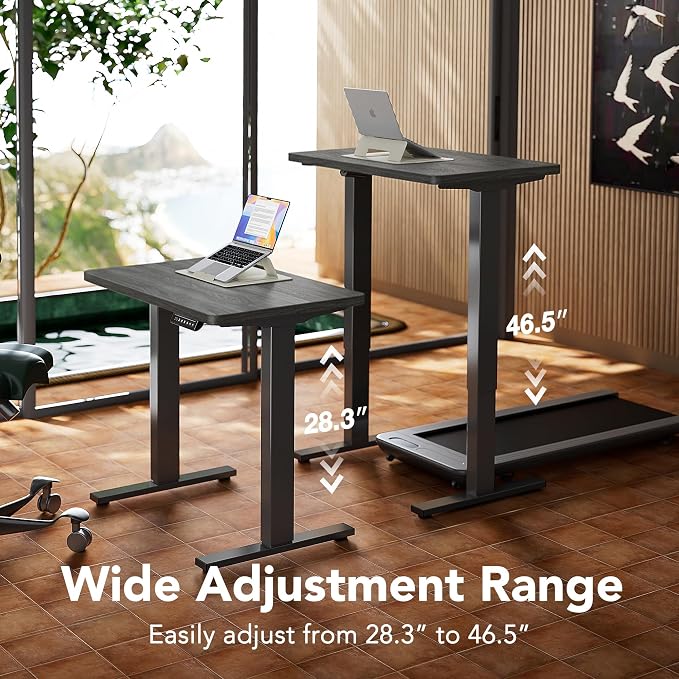 HUANUO 63x28 Inch Electric Standing Desk, Height Adjustable, Grey | 176 Lbs Capacity, Smooth Home Office Desk, 4 Memory Presets & Headphone Hooks, 28.3–46.5 Inch Height Range, Easy to assemble