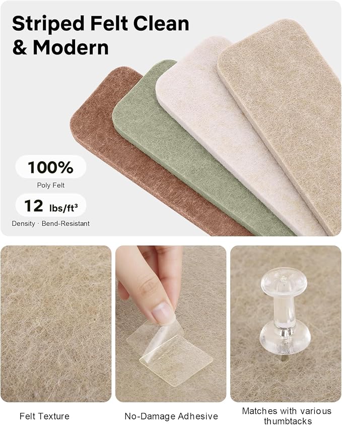 Small Cork Bulletin Board Tiles, Felt Wall Decor and Office Desk Accessories for Vision, Message Center, Picture and Prayer Board, Dorm, Room, Home Office Essentials and Organization(Boho)