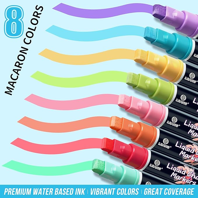 IJIANG Liquid Chalk Markers for Window, Glass, Mirror, Cars, Erasable Chalk Markers Pastel 8Colors with 3-in-1 Tips, Drawing Chalk Pens For Blackboard, Chalkboard, Calendar, Whiteboard