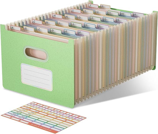 EcoStash 26 Pockets Accordion File Organizer, Upright&Open Top | Wheat Straw, 100% BPA Free, A-Z Bill Receipt Organizer, Letter/A4 Size for School Home Office Hospital - Mint Green
