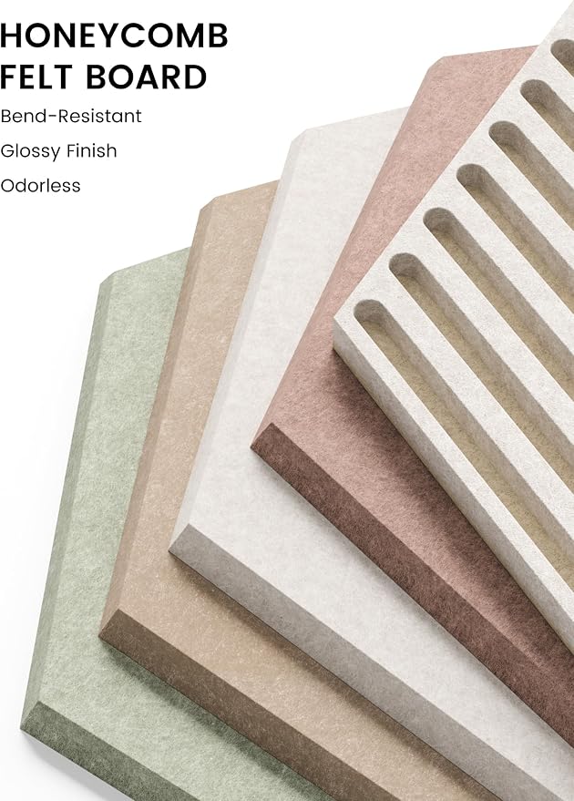 Fluxynara 10-Pack Hexagon Felt Bulletin Board Tiles, Boho | Cork Board Alternative for Wall Decor and Vision Boards, with 50 Adhesive Tabs for Home, Office, Classroom or Dorm.