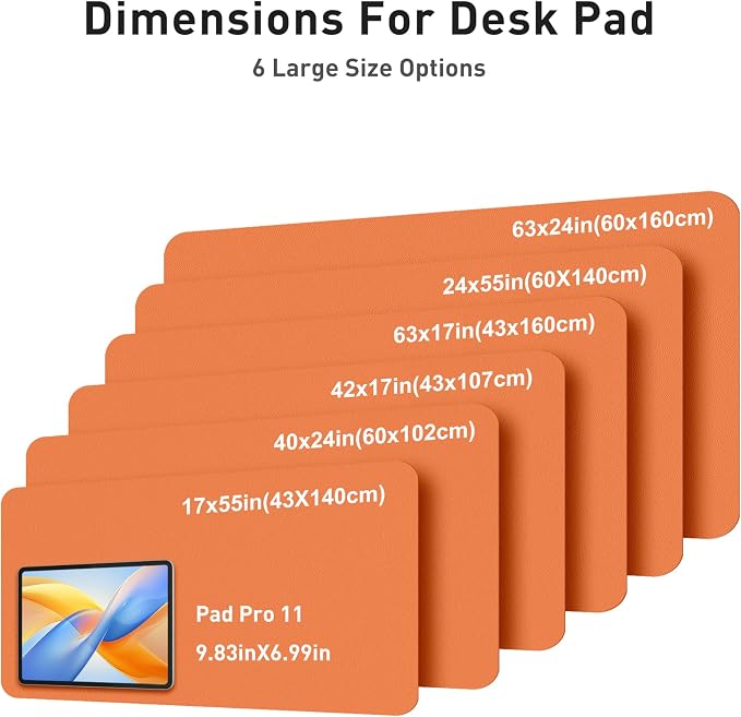 Aothia Faux Leather Desk Mat - Large Mouse Pad, Non-Slip PU Leather Blotter, Waterproof Writing Surface for Office and Home (Hermes Orange, 42" x 17")