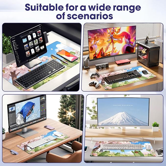Large Extended Mouse Pad with Stitched Edges 35.4"x15.7" - Waterproof Desk Mat, Non-Slip Rubber Base for All-Desk Coverage, Perfect for Gaming Office Home, Frog05