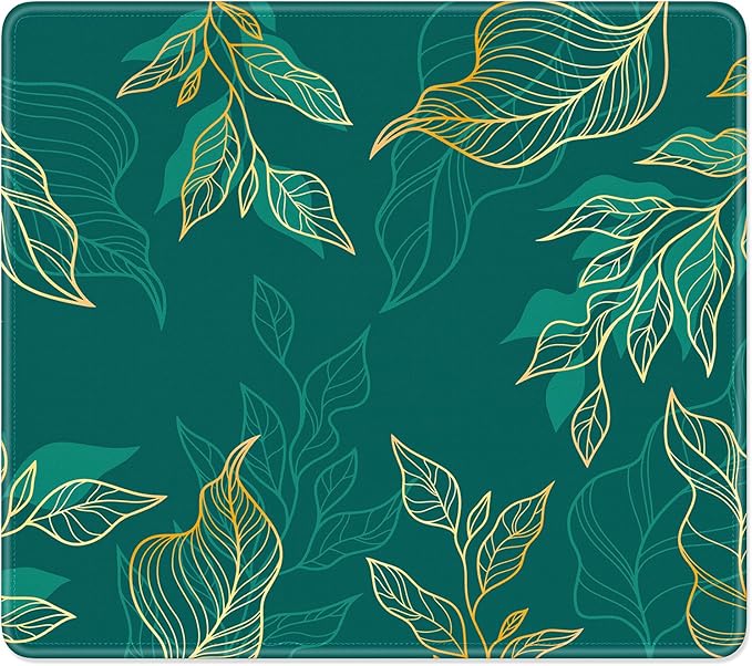 Mouse Pad, Minimalism Marble Style Computer Pad, Anti-Slip Rubber Mouse Mat with Stitched Edges for Gaming, Office, Laptop, PC, Women, 9" x 8" Thick 3 mm, Green Leaves
