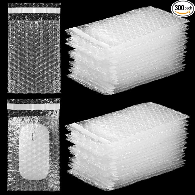 Frienda 300 Pcs Self Adhesive Bubble Bags Packing Pouches, 4" X 6" | Double Wall Clear Protective Wrap, Shockproof for Small Business Shipping Packaging, Cushioned Fragile Items Protection