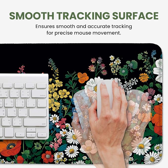 Aesthetic Desk Mat, Cute Botanical Floral Desk Pad Protector for Work & Decor, 35.4" x 15.7", Pretty Non-Slip Extended Mouse Pad for Office or Home
