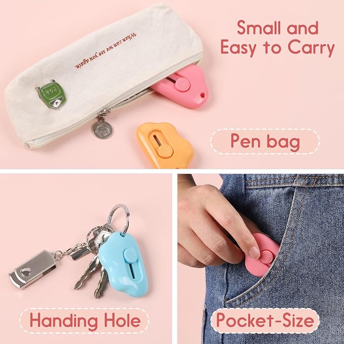 Cloud Box Cutter Retractable, 6Pcs Mini Utility Knife Letter Opener Envelope Slitter, Small Package Opener Paper Cutters with Keychain Hole for Office Home School Stationery DIY Crafts Rainbow Color