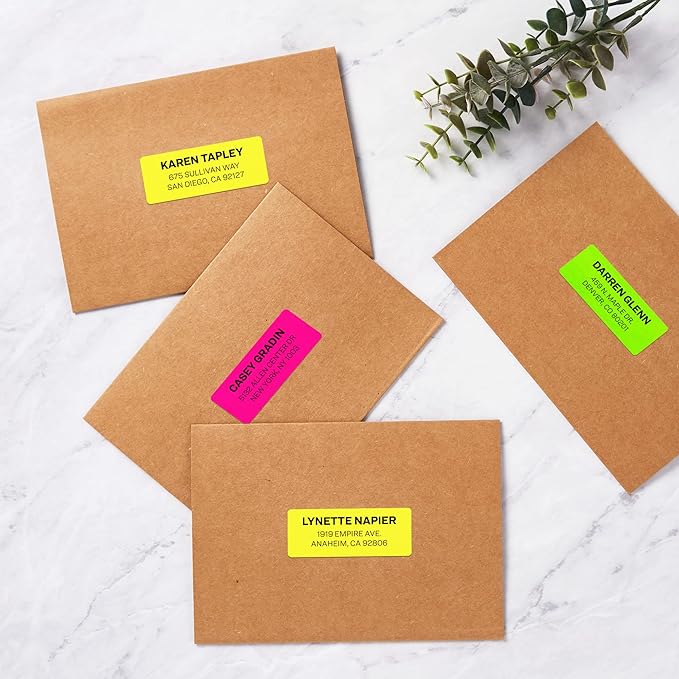 Avery Printable Address Labels with Sure Feed,1" x 2-5/8",Assorted Neon Colors (Magenta,Green and Yellow),Laser & Inkjet Compatible,450 Blank Labels Total (5979),(Pack of 5)