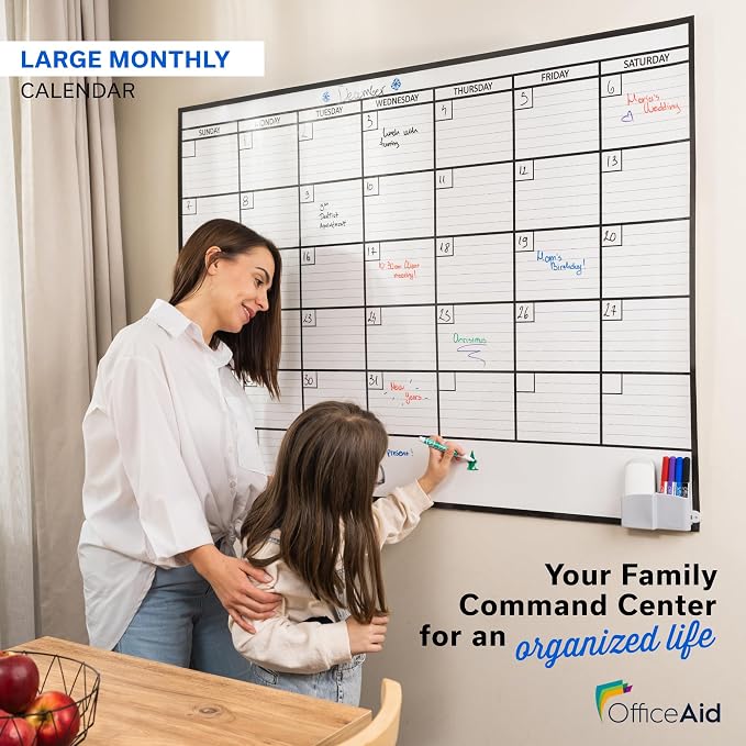 Large Dry Erase Calendar for Wall 36x48, Big Classroom Giant Month, Undated Reusable Family Monthly, Rolled Whiteboard White Board, Calendar Dry Erase Planner for Wall Erasable Large Office 48x36
