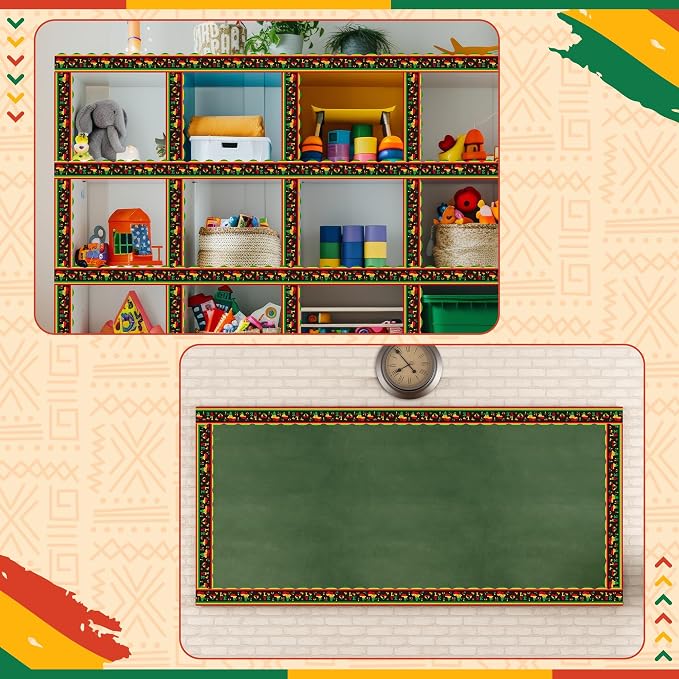 BeYumi Kwanzaa Bulletin Border Trim - 65ft Back to School Juneteenth Scalloped Rolled Border Trim African American Holiday LOVE Bulletin Board Borders Celebration Classroom Chalkboard Party Decoration