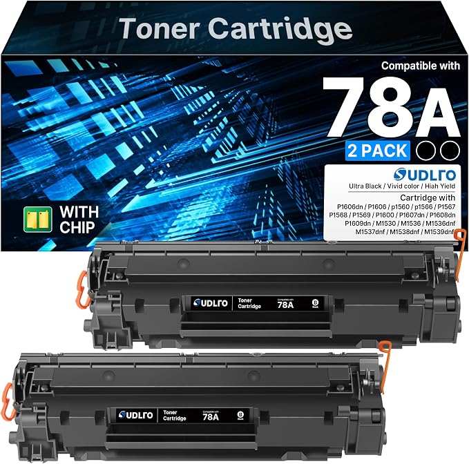 78A Toner Cartridge Replacement for HP 78A Black Toner Cartridge CE278A | Works with P1606dn P1606 P1600 M1536dnf P1606 P1566 P1560 M1536 MFP Printer | 2 Black