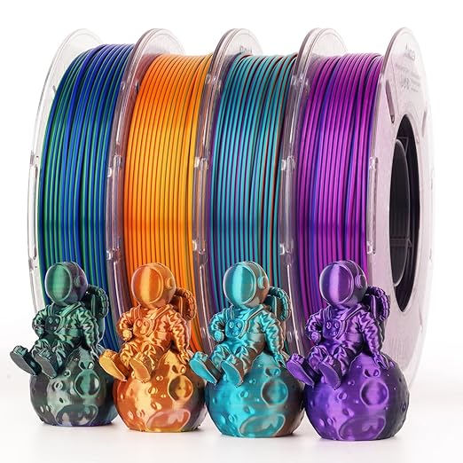 AMOLEN Silk PLA Filament 1.75mm, Triple Colors 3D Printer Filament Bundle, Shiny 3D Printer Filament Dimensional Accuracy +/- 0.02mm, Silk PLA Filament Fits for Most FDM 3D Printers, 200g X 4 Pack