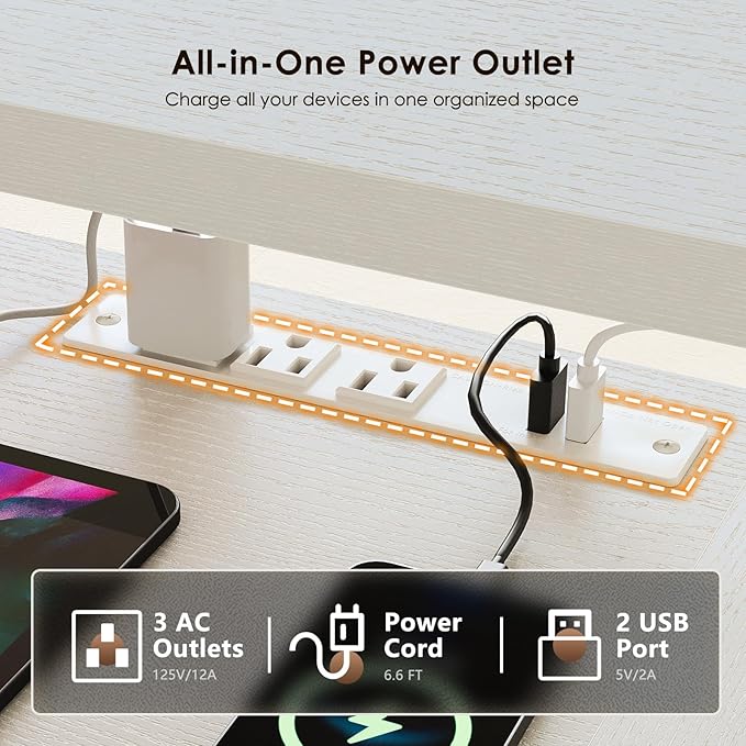 55 Inch U Shape Standing Desk with Keyboard Tray & Drawers, White | Power Outlet, Dual-Monitor Stand, LED Light, 3 Presets, 28.3"-46.5"in Range, 154 lb Capacity
