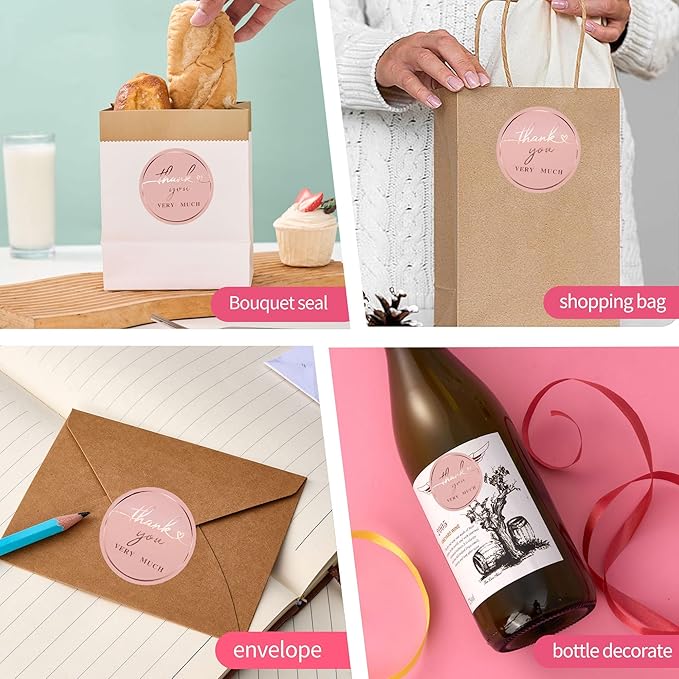 Thank You Stickers for Small Business – 500 Blush Pink Round Stickers with Rose Gold Foil, 1.5 Inch Waterproof Adhesive Labels for Packaging, Gifts & Envelopes