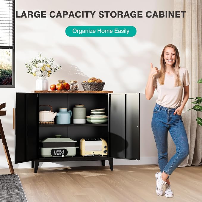 Black Storage Cabinet with Doors and Shelves,30 inch Pantry Cabinet Sideboard with Leg,Small Accent Cabinets with Storage,Side Floor Cabinets for Home,Kitchen,Coffee Bar,Dining/Living Room
