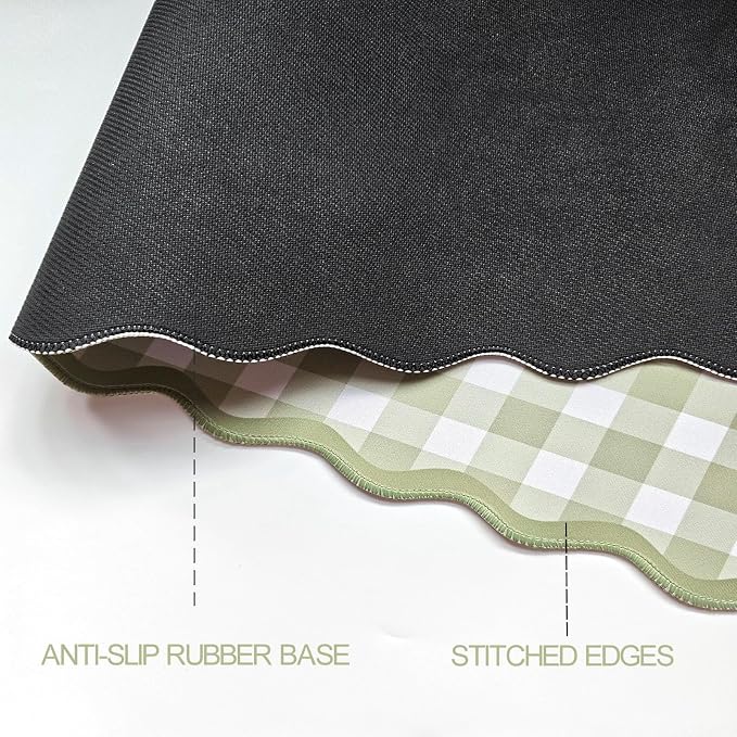 Scalloped‌ Green Checkered Desk Mat Cute Pastel Large Gaming Mouse Pad Gingham Kawaii Cottagecore ‌Vintage‌ Girly Keyboard Computer Mat Aesthetic Desk Pad Accessories Office Decor for Women