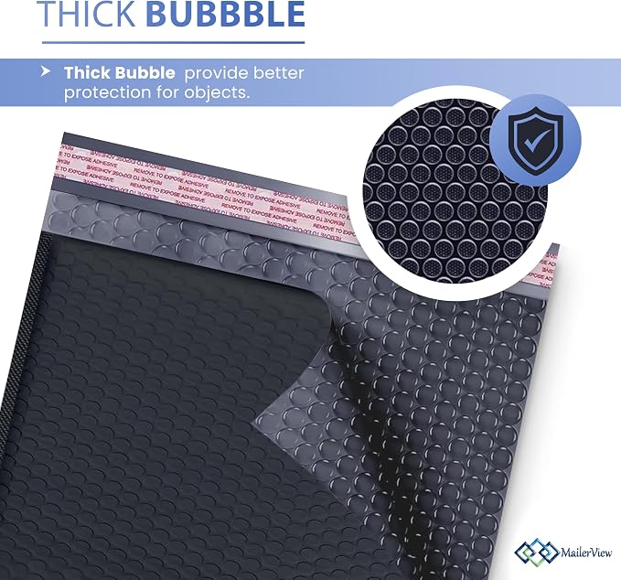 Black Bubble Mailers 7.25x12, Self Seal Poly Padded Envelopes #1, 100 Pack | Fits Comics, Photos & Cards, No Tape Needed, Cushioned Protection, Water-Resistant Poly, Lightweight & Durable