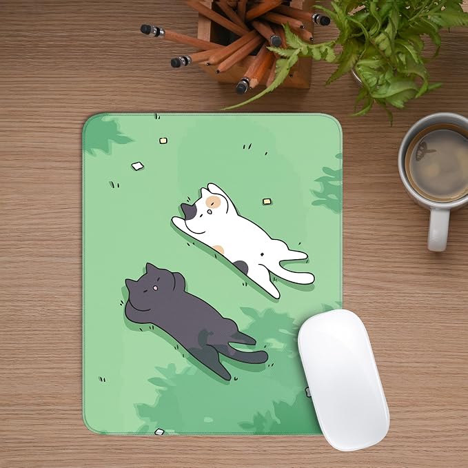 Cute Cat Square Mouse Pad,Black and White Cats Mouse Pads for Wireless Mouse Desk Accessories,10"X8"Travel Mousepad with Non-Slip Rubber Base, Stitched Edge Mouse Pads for Desk,Computers,Laptop,Office