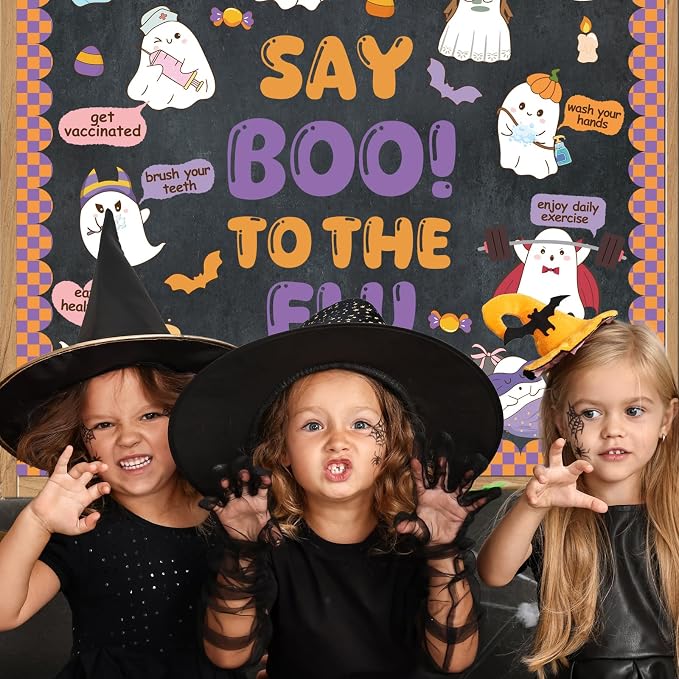 Wxiben Halloween Ghost School Nurse Bulletin Board Classroom Decorations | Pumpkin Bat Paper Cutouts Set for School Chalkboard, Pastel Office Wall Decor Supplies