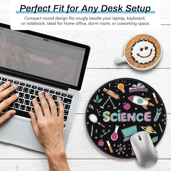 Gctriki Science Teacher Mouse Pad, 8.6" Round Funny Mousepad with Stitched Edge & Non-Slip Base, Comfortable Mouse Pads for Computer Laptop, Unique Office Decor Home Desk Accessories Gift for Teacher