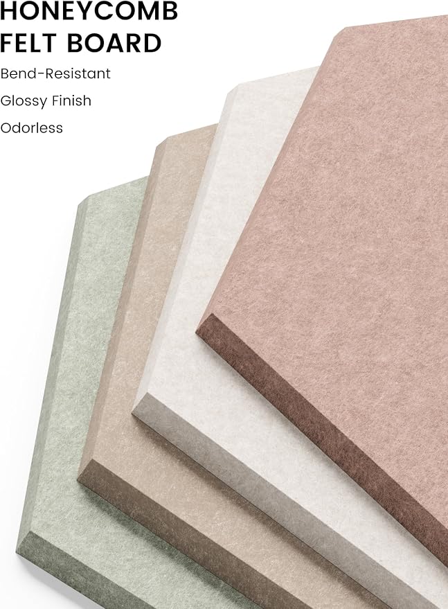 Fluxynara Extra Large 12-Pack Felt Bulletin Board Tiles, Boho | Cork Board Alternative with 90 Adhesive Tabs for Notes, Photos and Reminders in Home Offices, Dorm and Classrooms