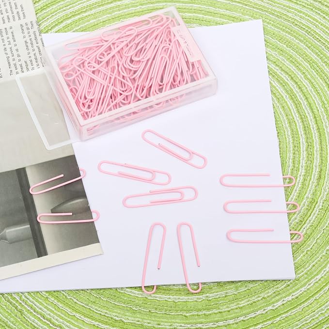 100 Pcs Pink Paper Clips, 2 Inch (50mm) Colorful Paperclips | Vinyl Coated, Colored Jumbo Paper Clips, Rust Proof, for Office, School, DIY, Bookmarks and Document Organization