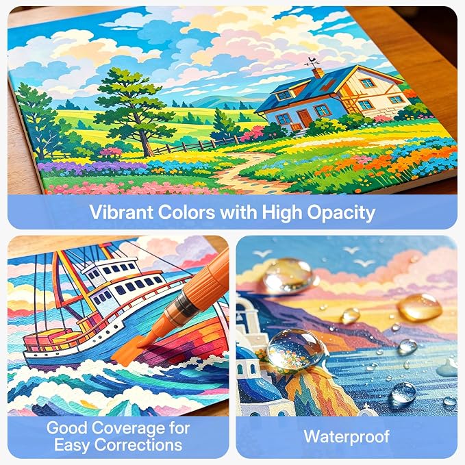 WUO 60 Colors Acrylic Paint Markers Brush Tip with Automatic Ink Control | Water-based, no-bleed, waterproof acrylic paint pens for rock, wood, canvas, glass, ceramic, fabric and DIY crafts