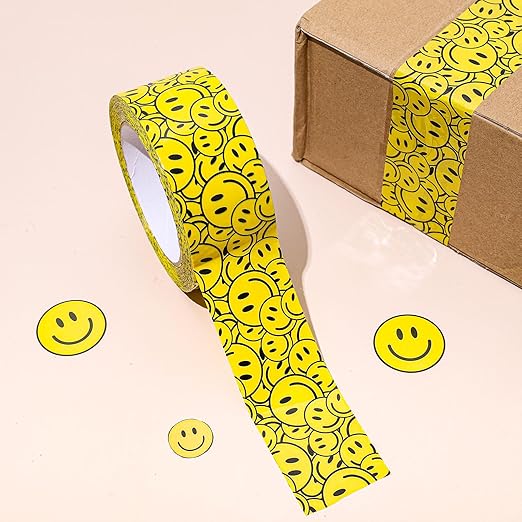 Waline 109Yard Smile Face Packing Tape - Cute Smile Face Pattern Waterproof Shipping Tape - Sticky Decorative Gift Wrapping Tape for Small Business DIY Crafts Box