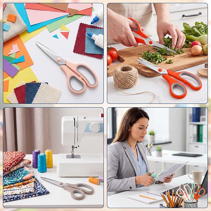 Chumia 24 Pack 8'' Scissors Bulk Multipurpose for Office Home, Morandi | Scissor All Purpose with OPP Bag Tip Cover, Stainless Steel, Sharp Heavy Duty Comfort-Grip Sewing Right/Left Hand