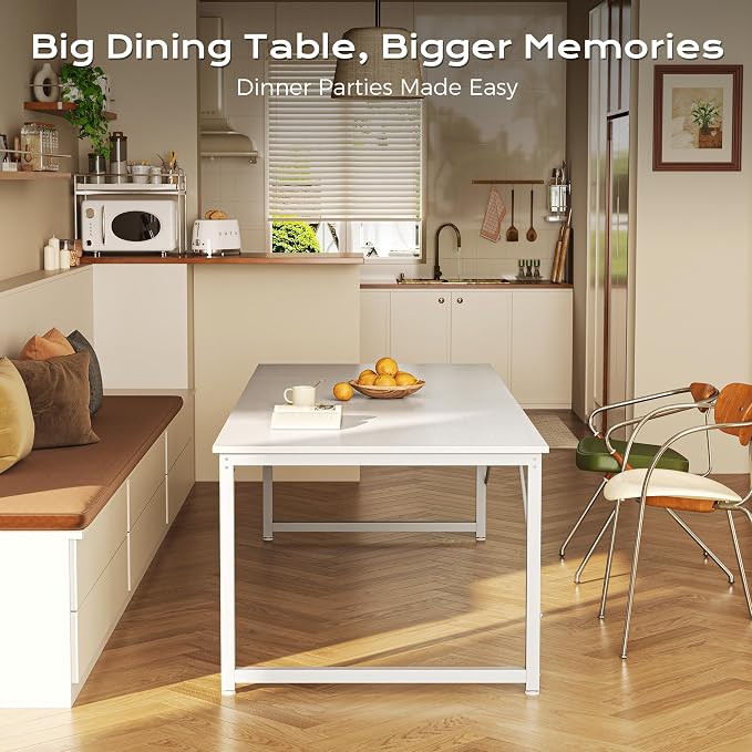 63 x 29.5 Inch Computer Desk with Deeper Desktop, Gaming Office Writing Work Desk for Home Office, Study, Bedroom, Work from Home, Metal Frame, White