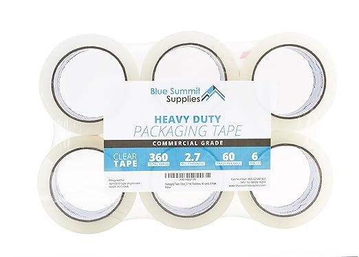 Blue Summit Supplies Heavy Duty Packaging Tape, Clear Packing Tape Designed for Moving Boxes, Shipping, Office, and Storage, Commercial Grade 2.7mil Thickness, 60 Yards Length, 360 Total Yards