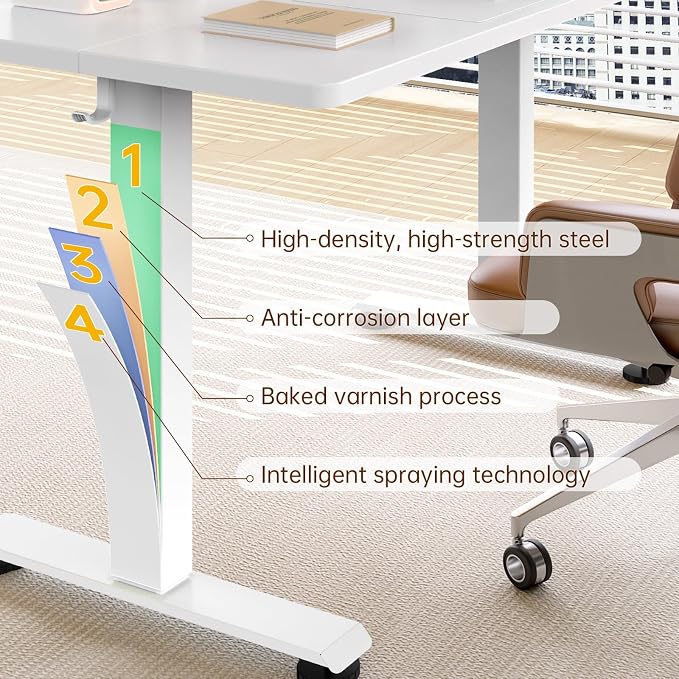 Veken 47.2 Inch Large Electric Standing Desk, Gaming Table, White | Height Adjustable Sit Stand Up Computer Tables for Home Office, Study , Writing, Suit students, employees and group work