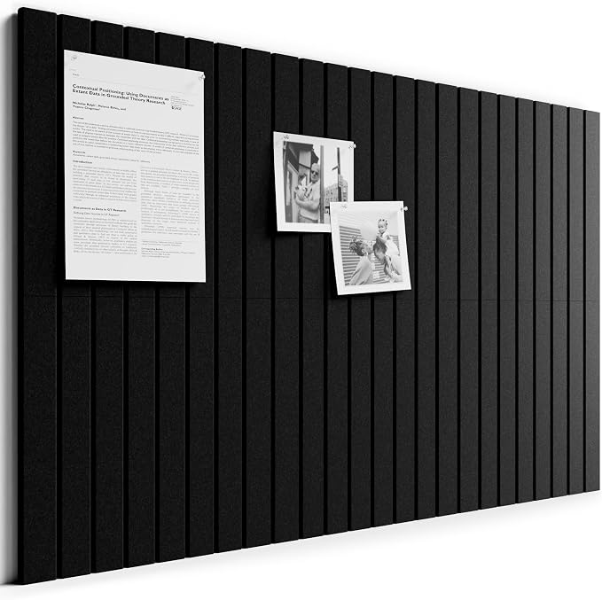 Bumusty 36"x 24" Large Felt Bulletin Board Tiles,Black | 6-Pack Cork Board Alternative, Wall Decor, 30 Pushpins, 30 Adhesive Tabs, Vision Board, Office, Classroom, Home, Dorm