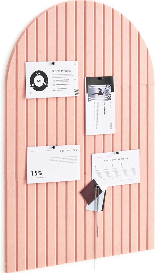 Large Felt Bulletin Board Arched 35" x 24" - Cork Board Alternative for Wall, 6 Felt Tiles with 32 Adhesive Tabs, Stylish Pin Board for Home Office, Bedroom & Classroom (Salmon)