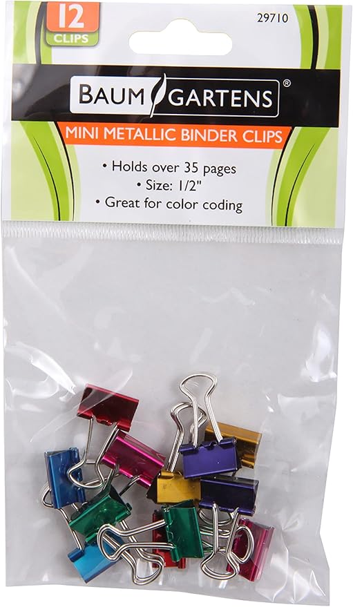 Baumgartens BAU29710 Mini Binder Clips .5" 12/Pkg-Assorted Colors