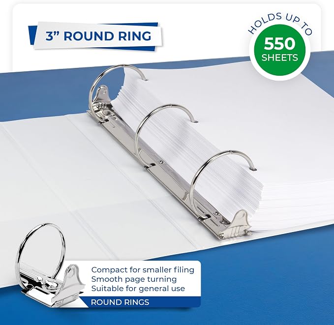 Samsill Economy 3 Inch 3 Ring Binder Bulk Pallet, Round Ring Binder, Customizable Clear View Cover, White, Pallet of 288 Binders in 24 Cartons