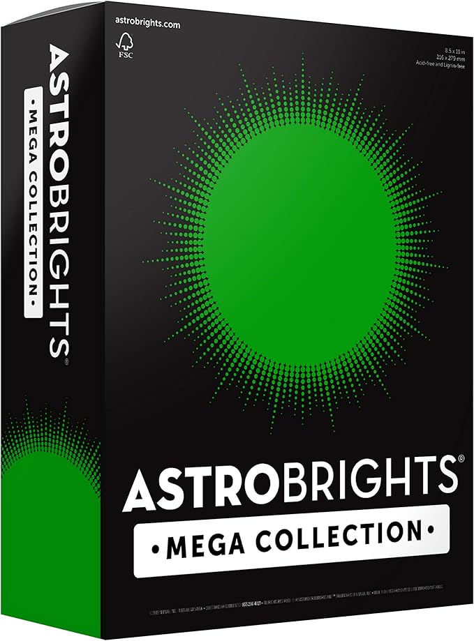 Astrobrights Mega Collection, Colored Paper, Ultra Green, 625 Sheets, 24 lb/89 gsm, 8.5" x 11" - MORE SHEETS! (91677)