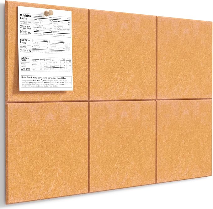 MaxGear Felt Bulletin Board 36" x 24", Mustard Yellow 6 Pack Felt Wall Tile | Cork Board For Walls Alternative, 6 Pack 11.8" x 11.8" Wall Panels, Pin Board Custom Layout Design, Office Decor Home Decor