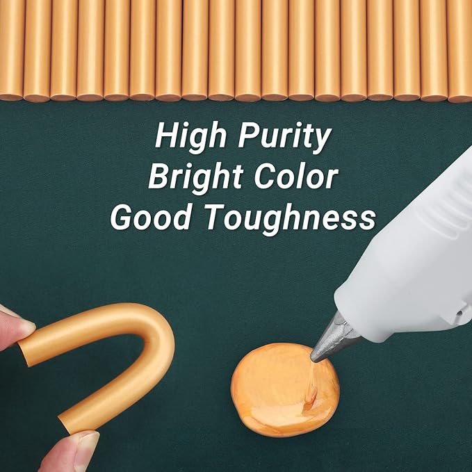 Metallic Gold Hot Glue Sticks, Manarty 48 PCS Full Size Hot Melt Glue Sticks Colored, Craft Adhesive Waxing Sticks for Wedding Cards, Sealing, Holiday Decoration, Art, DIY, 0.43" Dia x 4" Long,