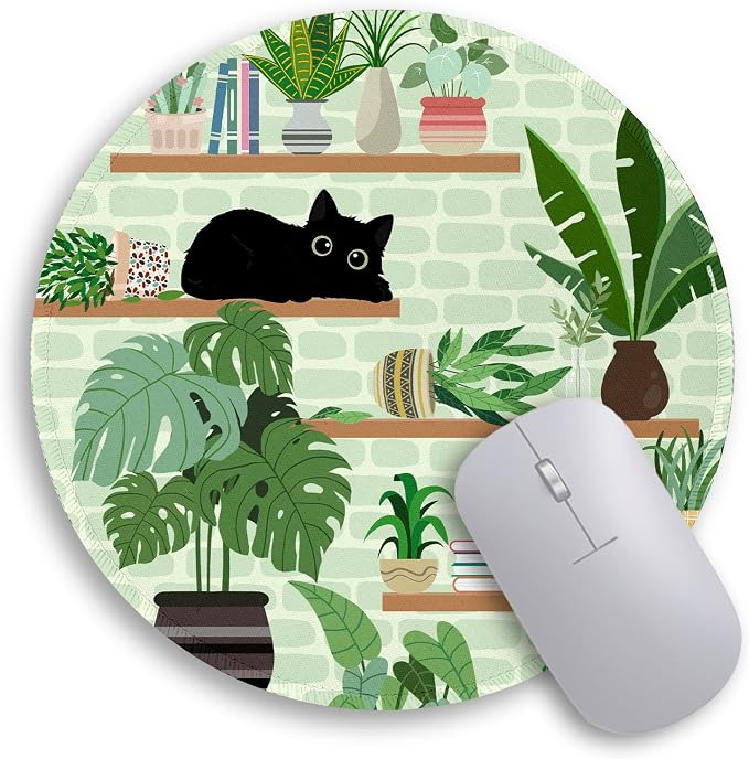 Immaturus Cat Mouse Pad, Cute Small Mousepad for Desk Gaming Work Office | 8.6" x 8.6", Travel, Home Decor Desk Accessories, Round, Non-Slip Base, for Wireless Mouse Laptop Computer, Girls Cat Lover