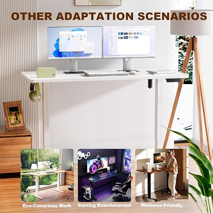 Veken 55 Inch Large Electric Standing Desk, Gaming Table, White | Height Adjustable Sit Stand Up Computer Tables for Home Office, Study , Writing, Suit students, employees and group work