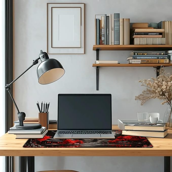 Long Gaming Mouse Pad Extended Anime Large Desk Pad with Non-Slip Base Full Keyboard Mat with Stitched Edges for Gaming and Office 31.5 x 11.8 inches (Dark Full Moon)