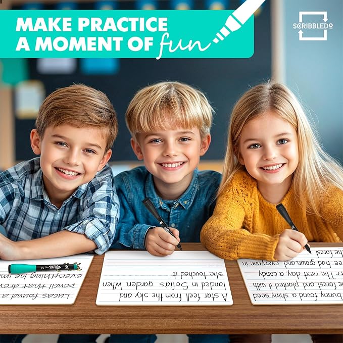 Scribbledo 5 Pack Small Lined Dry Erase Boards, 9x12 Double Sided | 5 Pcs Classroom Value Set, Smooth Learning Surface for Handwriting, Study & Homeschool Supply, Easy to Clean Masonite Board