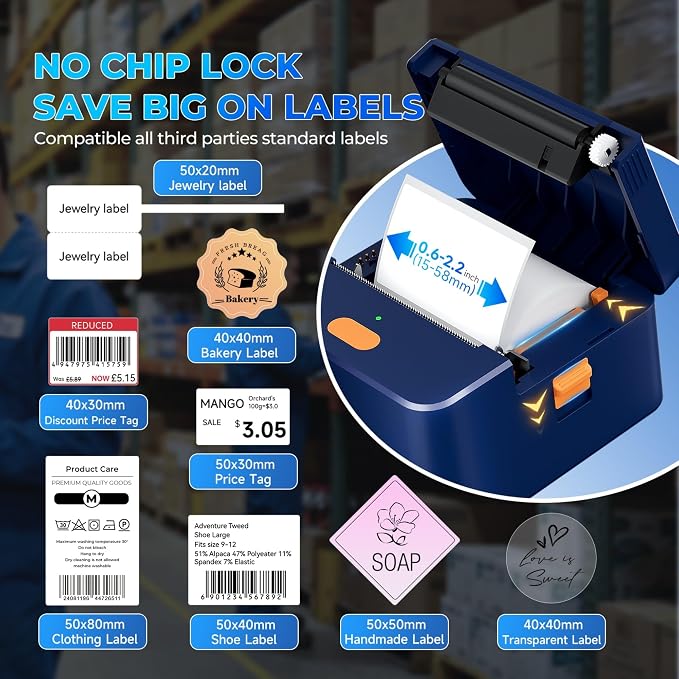 P1 Label Maker Machine 2" Portable Barcode Sticker Maker Printer, Thermal Label Maker for Small Bussiness, Home Organization, Bakery Shop, Office (with 1 Roll 2"x1.2"(50x30mm) Thermal Label)