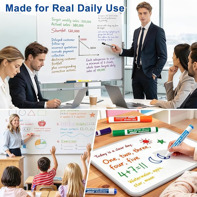 Dry Erase Markers with Eraser, 36 Count Chisel Tip Whiteboard Markers | 12 Assorted Colors, Low Odor, Non-Toxic, Quick-Dry Ink, for Office, Classroom, Back-to-School Supply